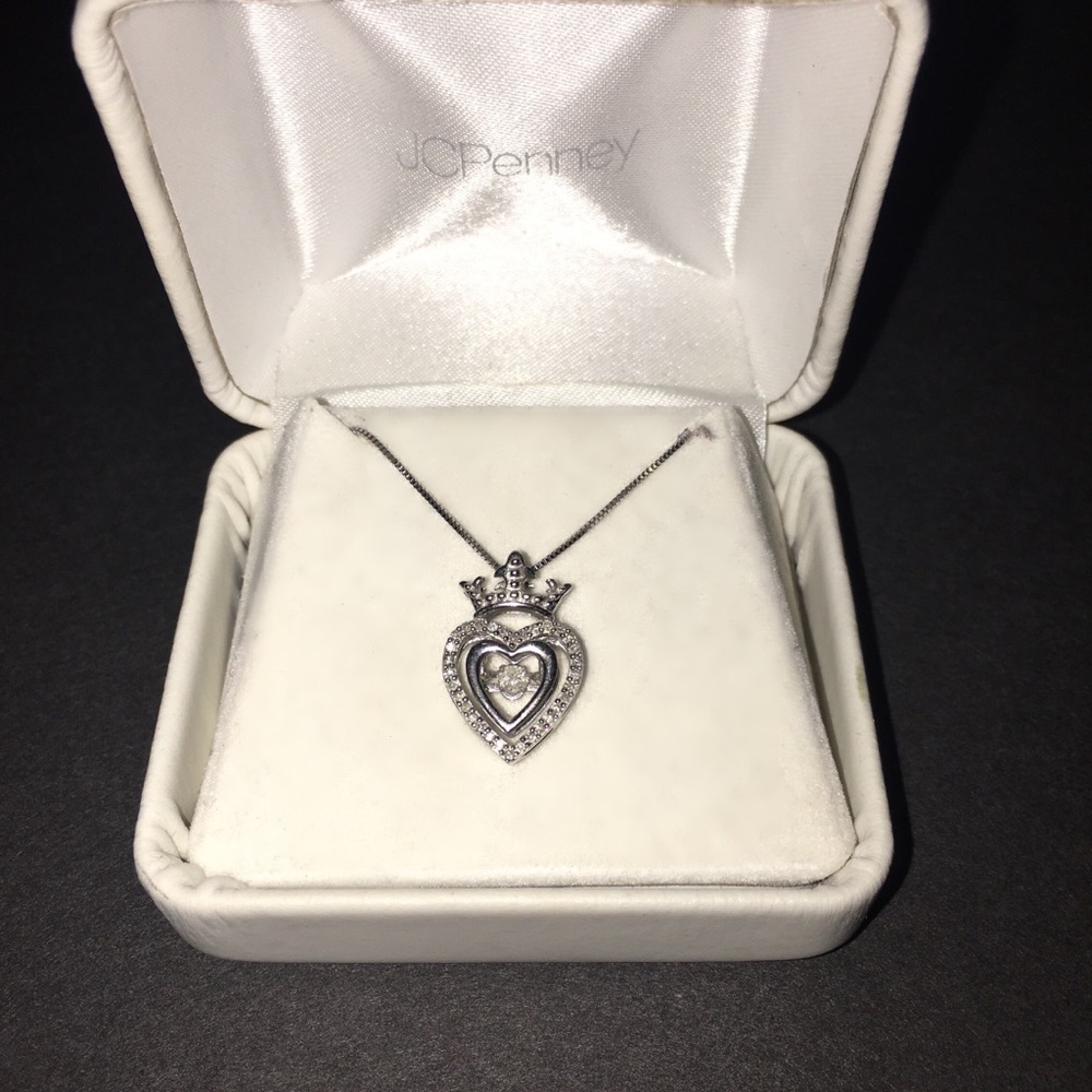 Diamond Silver Heart Crown Pendant Necklace